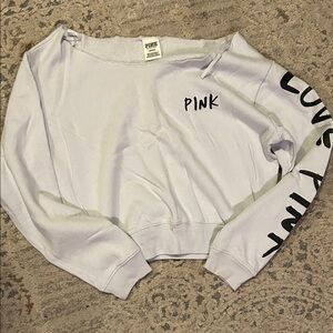 PINK Lavender Cropped Sweatshirt with Sleeve Graphic